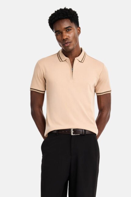 Zipper Slim Fit Zip Collar T-Shirt