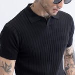 Sleek Striped Black Polo T-Shirt