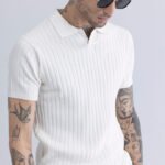 Sleek Striped White Polo T-Shirt